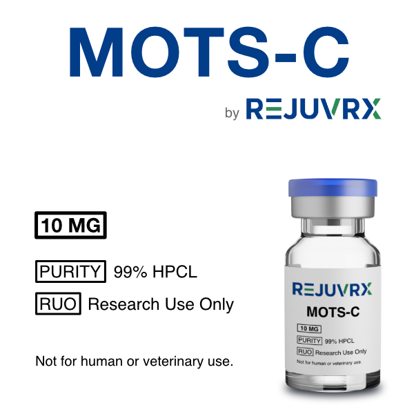 REJUVRX MOTS-C bottle with product details on a white background