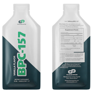 Two bottles of BPC-157 with one showing front and back labels